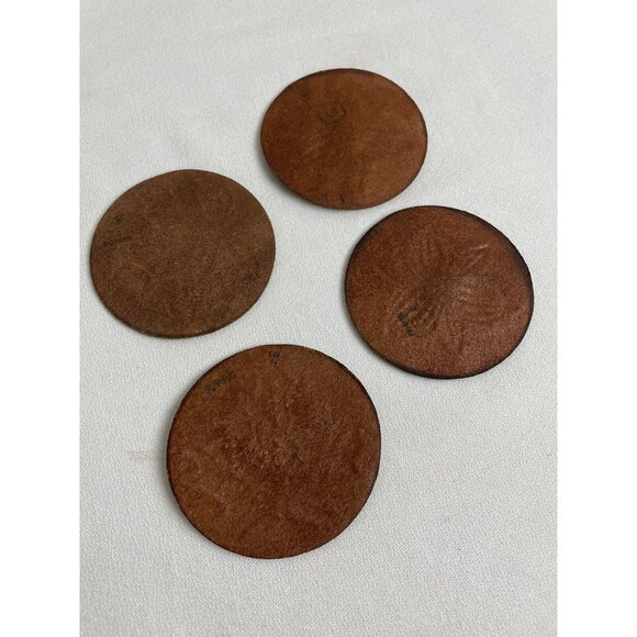 Round Leather Coasters Embossed Handpainted Floral Maple Leaf Canada Souvenirs 4 - Picture 4 of 7